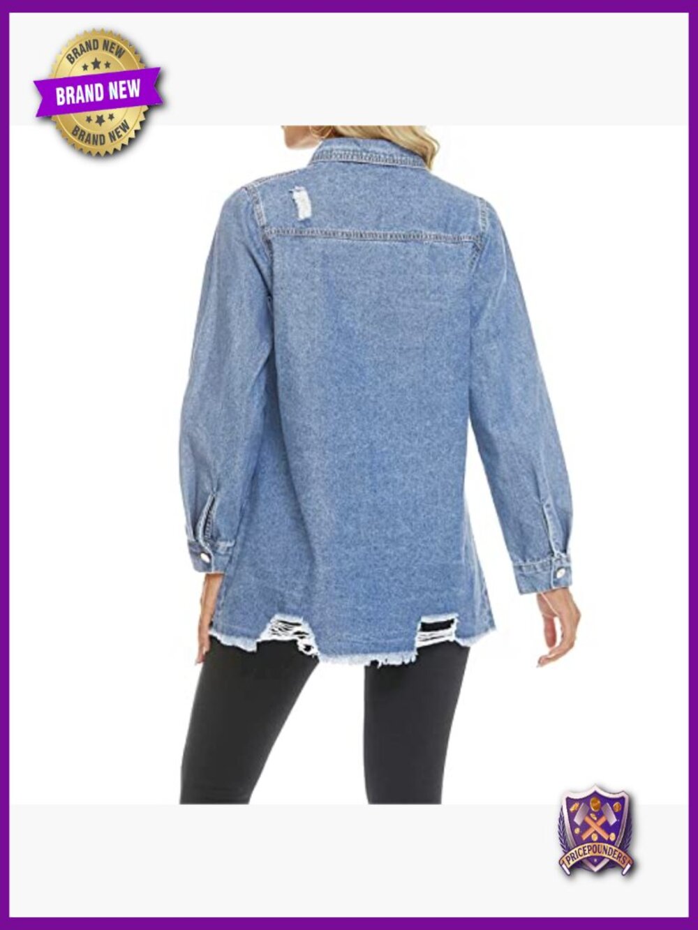 Distressed Button Down Casual Jean Jacket - Picture 3 of 7